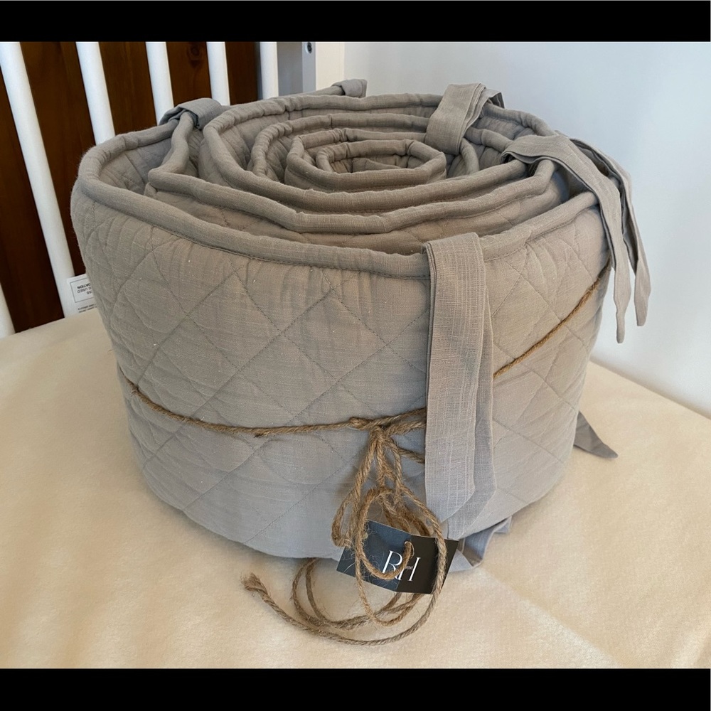 Restoration Hardware grey linen crib bumper NWT